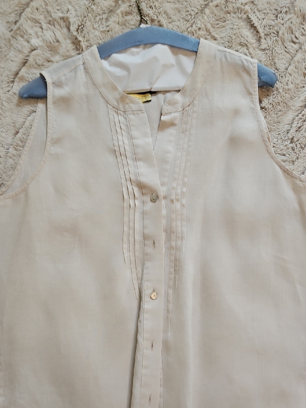 Saks Fifth Avenue BLUE Neutral Pintuck Linen-Blend Sleeveless Top